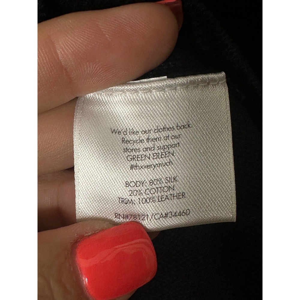 Eileen Fisher Jacket XS Black Leather Trim Zip Front Longline Textured Knit Coat - Picture 9 of 9
